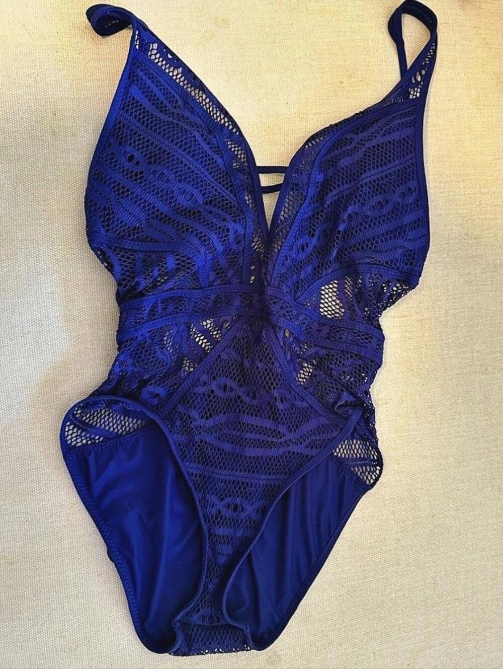 Becca Navy Blue Crochet Swimsuit Large